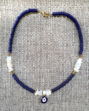 Blue Mykonos Breeze necklace in top view