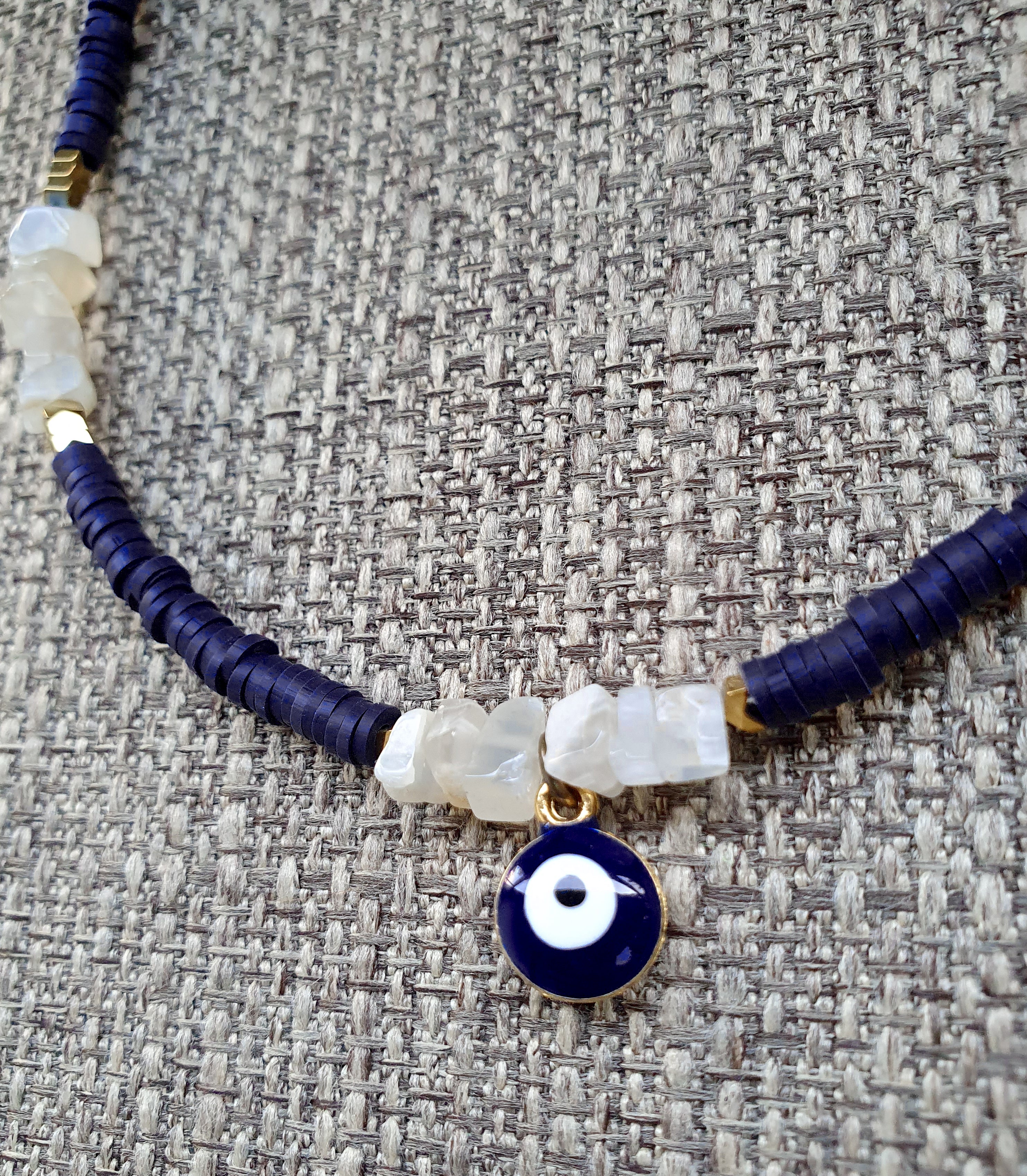 Blue Mykonos Breeze necklace in close up